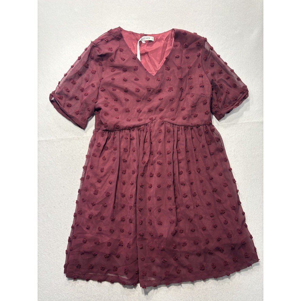 Grace Karin Dress Womens XL Red V Neck Short Sleeve Swiss Dot Fit Flare Short